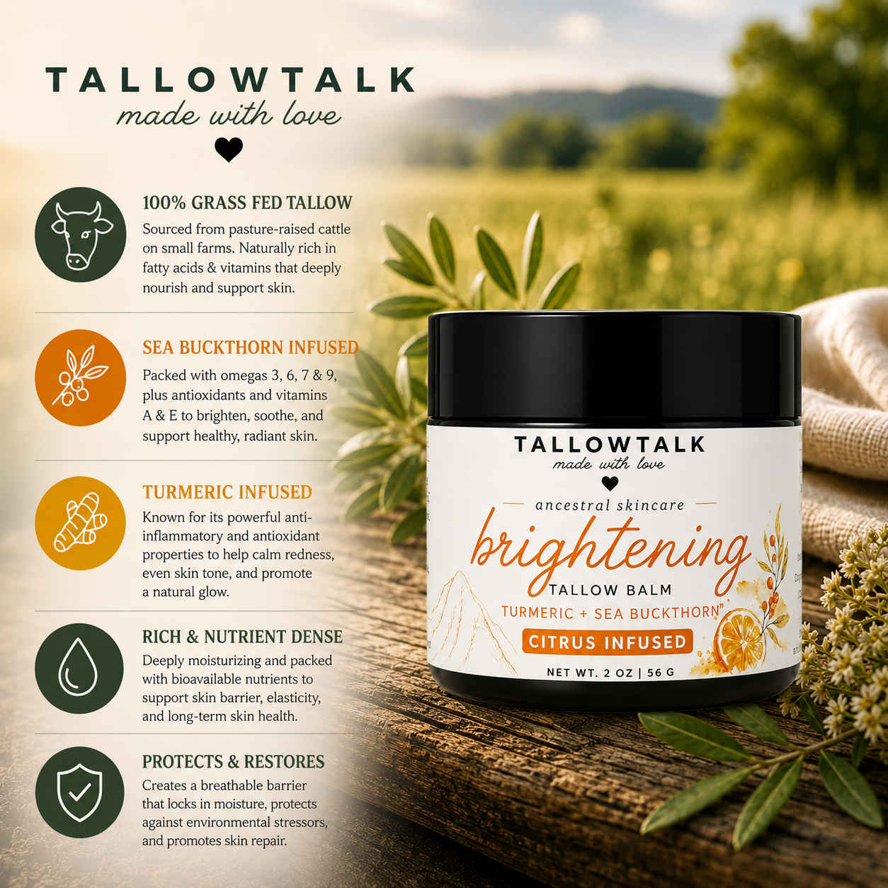 Brightening Tallow Balm — Turmeric + Sea Buckthorn + Orange