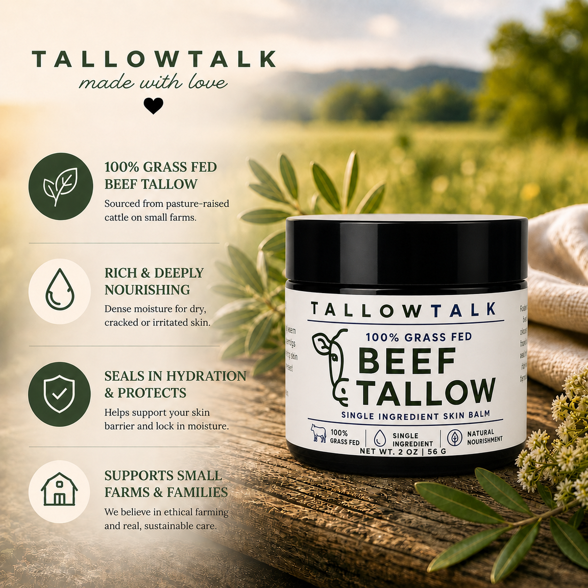 Beef Tallow Balm- 100% Grass Fed