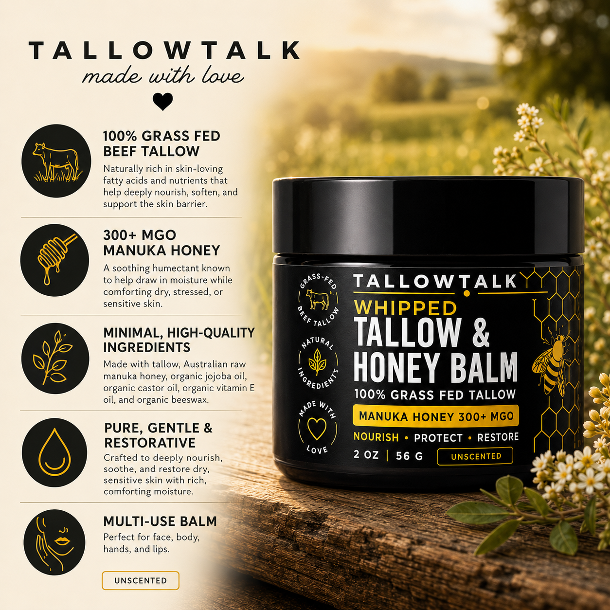 Whipped Tallow & Honey Balm