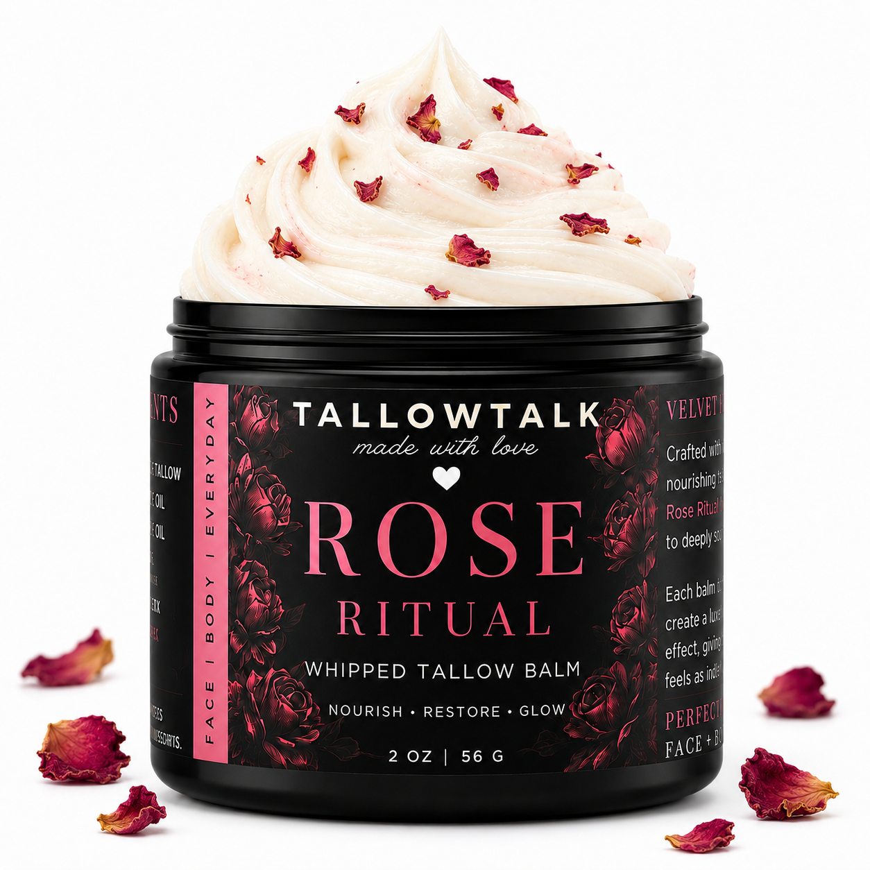 Rose Ritual Whipped Tallow Balm | Rose Clay + Rose Essential Oil